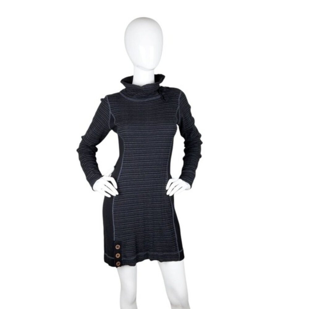 Prana Black and Gray Striped Knit Mini Dress Size Small